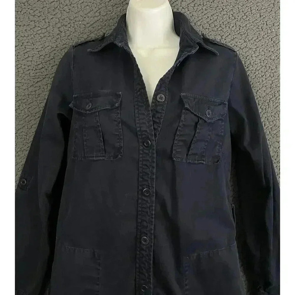 J.Crew Dark Blue Trench Dress Sz 4 - Button Up Long Sleeve Collared 100% Cotton - Picture 11 of 12
